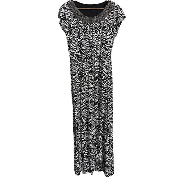 I.N. Studio Womens Black White Aztec Print Beaded Embellished Neck Maxi Dress 6 - Picture 1 of 6